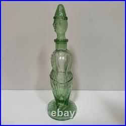 Vintage Italian Empoli Green Glass Figural Decanter Clown & Cherub Clock