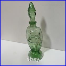 Vintage Italian Empoli Green Glass Figural Decanter Clown & Cherub Clock