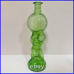Vintage Italian Empoli Green Glass Figural Decanter Clown & Cherub Clock