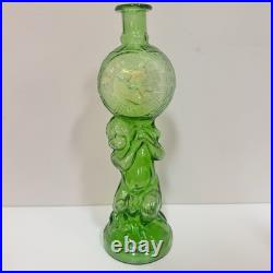 Vintage Italian Empoli Green Glass Figural Decanter Clown & Cherub Clock