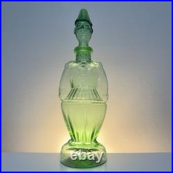 Vintage Italian Empoli Green Glass Figural Decanter Clown & Cherub Clock