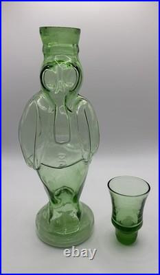 Vintage Italian Empoli Green Glass Figural Decanter Penguin in Tuxedo Bottle