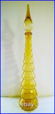 Vintage Italian Empoli Honey Amber Huge 26 Tree Genie Bottle Decanter Vase