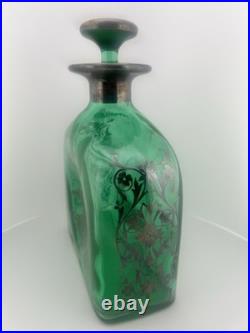 Vintage Italian Empoli Style Emerald Green Glass Decanter & 6 Ship Glasses MCM