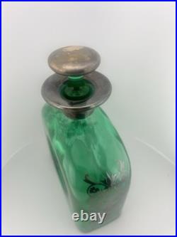 Vintage Italian Empoli Style Emerald Green Glass Decanter & 6 Ship Glasses MCM