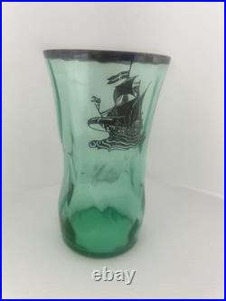 Vintage Italian Empoli Style Emerald Green Glass Decanter & 6 Ship Glasses MCM Vintage Italian Empoli Style Emerald Green Glass Decanter & 6 Ship Glasses MCM