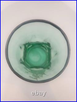 Vintage Italian Empoli Style Emerald Green Glass Decanter & 6 Ship Glasses MCM