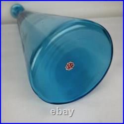 Vintage Italian Glass Decanter Bottle Blue Optic Panel Flame Stopper Italy 28in