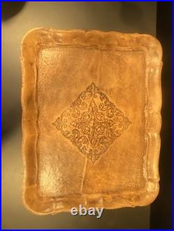 Vintage Italian Glass Decanter Set Green Glass Leather Snap Metal Lion With Tray