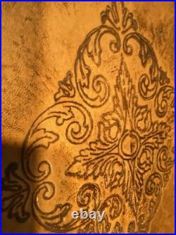 Vintage Italian Glass Decanter Set Green Glass Leather Snap Metal Lion With Tray