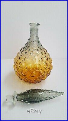 Vintage Italian Glass Genie Bottle Decanter Rare smoked amber