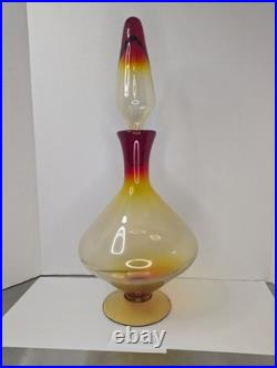 Vintage Italian Glass Mid Century Modern Amberina Pedestal Decanter With Stopper