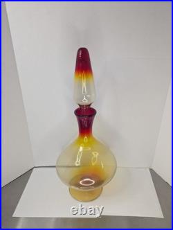 Vintage Italian Glass Mid Century Modern Amberina Pedestal Decanter With Stopper