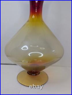 Vintage Italian Glass Mid Century Modern Amberina Pedestal Decanter With Stopper