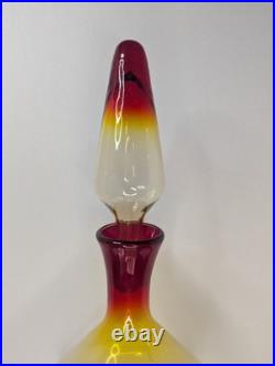 Vintage Italian Glass Mid Century Modern Amberina Pedestal Decanter With Stopper