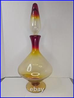 Vintage Italian Glass Mid Century Modern Amberina Pedestal Decanter With Stopper