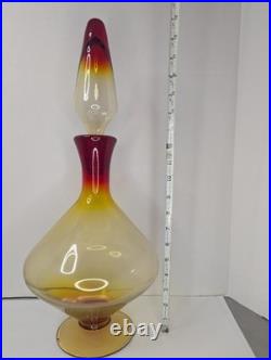 Vintage Italian Glass Mid Century Modern Amberina Pedestal Decanter With Stopper