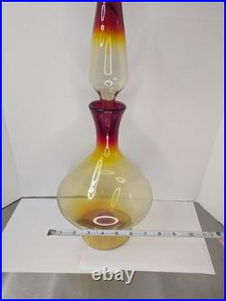 Vintage Italian Glass Mid Century Modern Amberina Pedestal Decanter With Stopper
