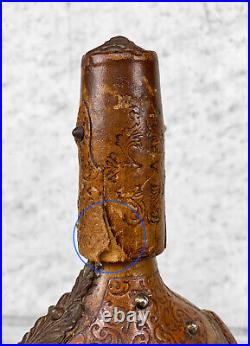 Vintage Italian Gothic Revival Leather Knight Cognac Liquor Decanter