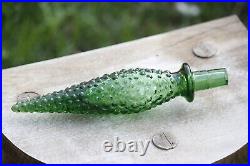 Vintage Italian Green Bubble Glass Genie Bottle Empoli Decanter 22in 70s