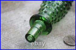 Vintage Italian Green Bubble Glass Genie Bottle Empoli Decanter 22in 70s