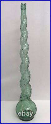 Vintage Italian Green Embossed Twisted Glass 32 Tall Chianti Wine Decanter
