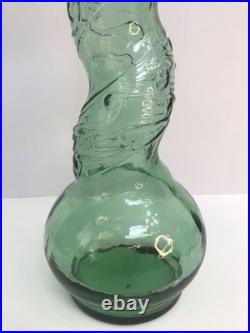 Vintage Italian Green Embossed Twisted Glass 32 Tall Chianti Wine Decanter
