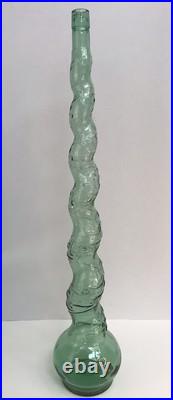 Vintage Italian Green Embossed Twisted Glass 32 Tall Chianti Wine Decanter