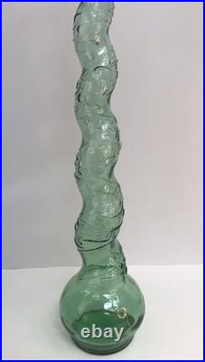 Vintage Italian Green Embossed Twisted Glass 32 Tall Chianti Wine Decanter
