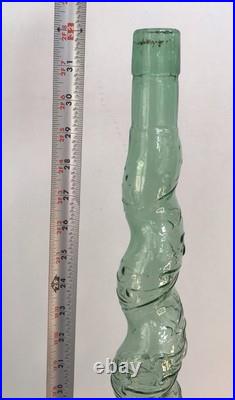 Vintage Italian Green Embossed Twisted Glass 32 Tall Chianti Wine Decanter