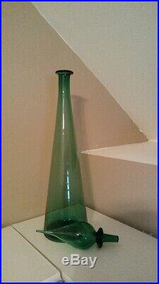 Vintage Italian Green Genie Bottle/ Decanter. Empoli Art Glass