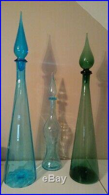 Vintage Italian Green Genie Bottle/ Decanter. Empoli Art Glass