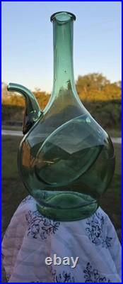 Vintage Italian Green Glass Wine Decanter Hand Blown With Ice Chamber