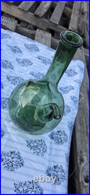 Vintage Italian Green Glass Wine Decanter Hand Blown With Ice Chamber