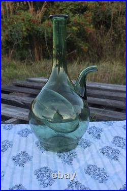 Vintage Italian Green Glass Wine Decanter Hand Blown With Ice Chamber