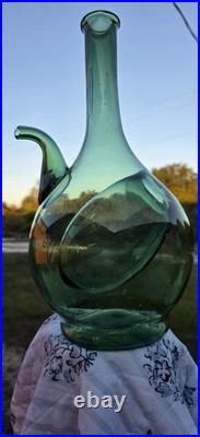 Vintage Italian Green Glass Wine Decanter Hand Blown With Ice Chamber