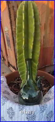 Vintage Italian Green Glass Wine Decanter Hand Blown With Ice Chamber