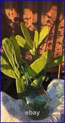 Vintage Italian Green Glass Wine Decanter Hand Blown With Ice Chamber