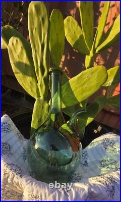 Vintage Italian Green Glass Wine Decanter Hand Blown With Ice Chamber