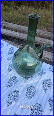 Vintage Italian Green Glass Wine Decanter Hand Blown With Ice Chamber