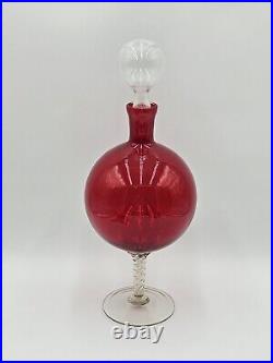 Vintage Italian Hand Blown Glass Decanter Bolbous Twisted Pedestal Stopper 16.5