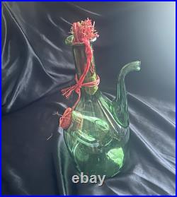 Vintage Italian Hand-Blown Green Glass Wine Decanter with Ice Chamber 18x6