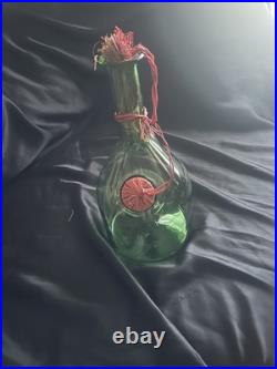 Vintage Italian Hand-Blown Green Glass Wine Decanter with Ice Chamber 18x6