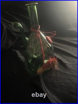 Vintage Italian Hand-Blown Green Glass Wine Decanter with Ice Chamber 18x6