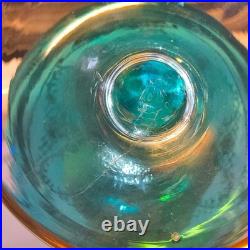 Vintage Italian Murano Aqua Blue Decanter 5 Glasses accented 24k Gold, Jewels