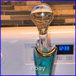 Vintage Italian Murano Aqua Blue Decanter 5 Glasses accented 24k Gold, Jewels