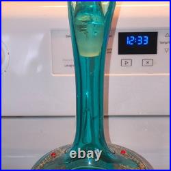 Vintage Italian Murano Aqua Blue Decanter 5 Glasses accented 24k Gold, Jewels