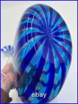 Vintage Italian Murano Art Glass Decanter -Blue, Teal, & Rose gold stripes 11 H