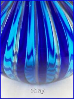 Vintage Italian Murano Art Glass Decanter -Blue, Teal, & Rose gold stripes 11 H