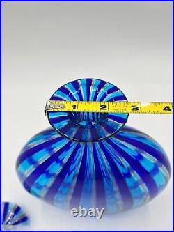 Vintage Italian Murano Art Glass Decanter -Blue, Teal, & Rose gold stripes 11 H